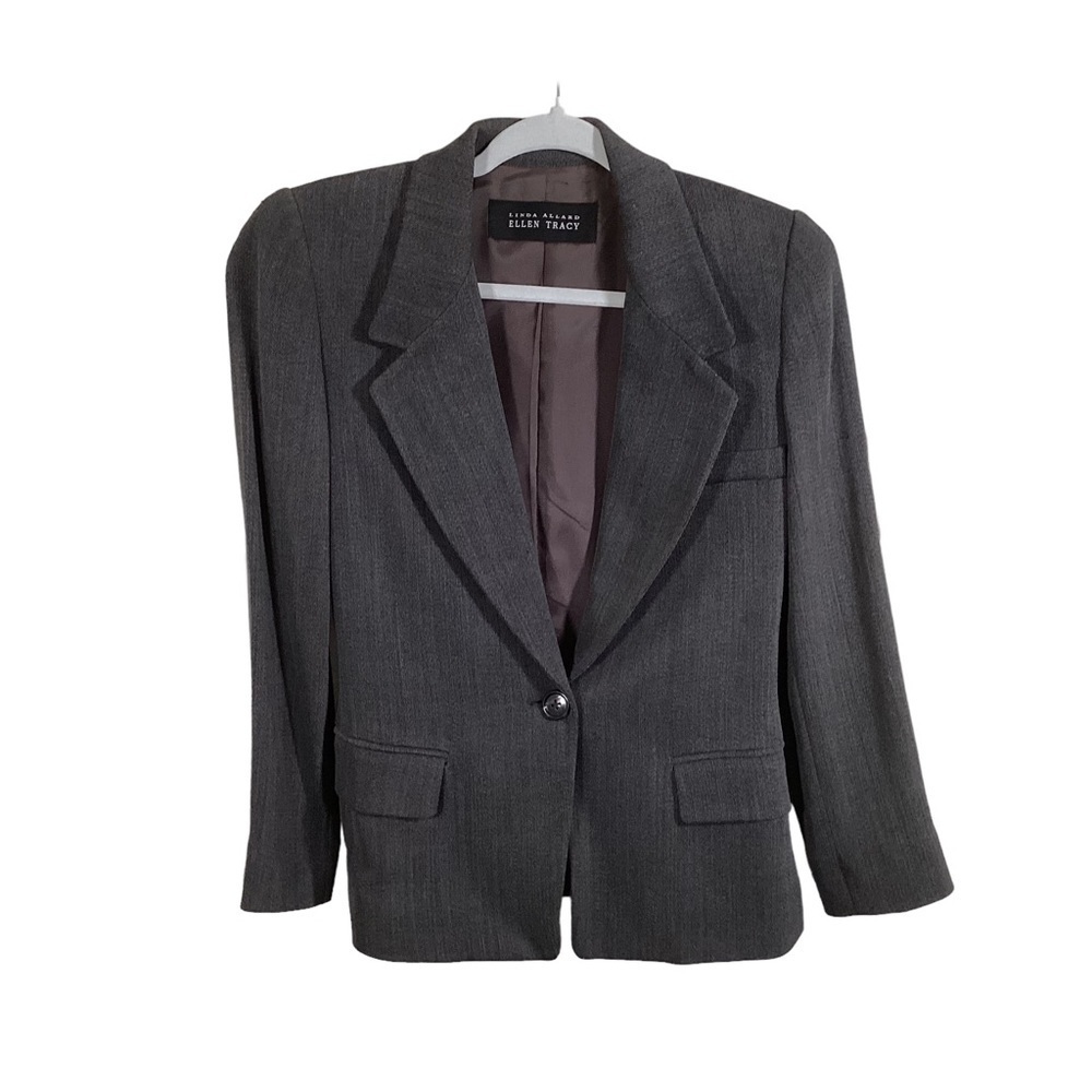 Linda Allard Ellen Tracy Women’s Gray One Button Blazer.  Size 0P